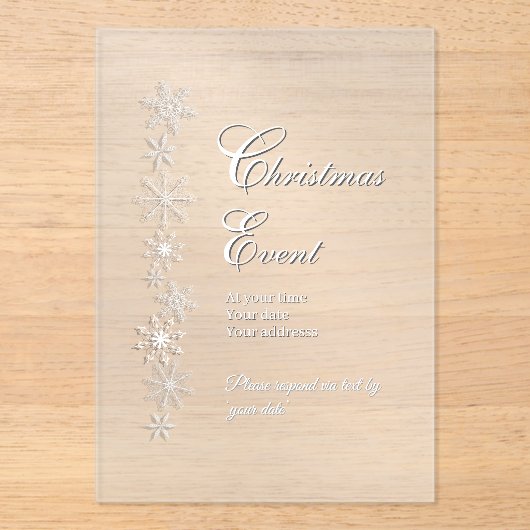 Frosted Snowflake Christmas Acrylic Invitation Acryl Uitnodigingen (Voorkant)