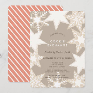 Frosted Snowflakes Brown Cookie Exchange Party Kaart