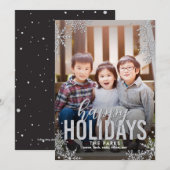 Frosted Snowflakes Holiday Photo Card Silver Feestdagenkaart (Voorkant / Achterkant)