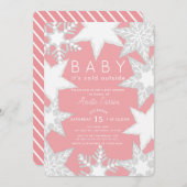 Frosted Snowflakes Roze Winter Baby shower Kaart (Voorkant / Achterkant)