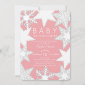 Frosted Snowflakes Roze Winter Baby shower Kaart (Voorkant)