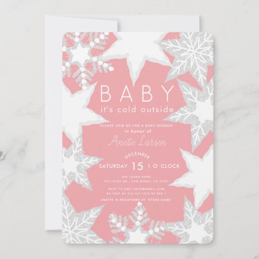 Frosted Snowflakes Roze Winter Baby shower Kaart (Voorkant)