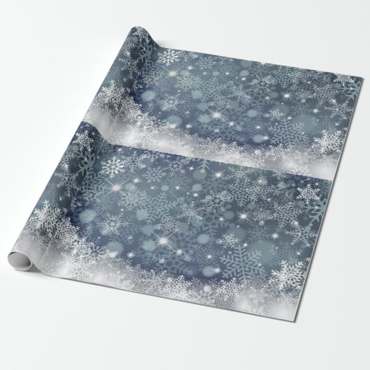 Frosted Snowflakes Winter Wonderland Holiday Cadeaupapier (Uitgerold)