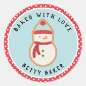 Frosted Snowman Cookie | Gebakken met Love Classic Ronde Sticker (Voorkant)