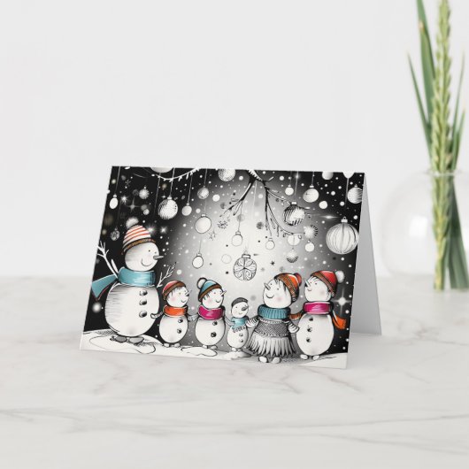 Frosted Snowman familie Feestdagen Kaart (Voorkant)