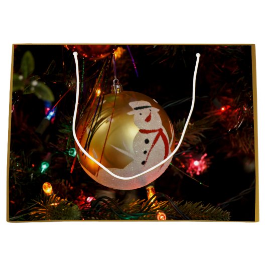 Frosted Snowman kerstornament Gift Bag Groot Cadeauzakje (Voorkant)