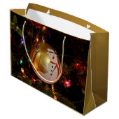 Frosted Snowman kerstornament Gift Bag Groot Cadeauzakje (Achterkant Gekanteld)
