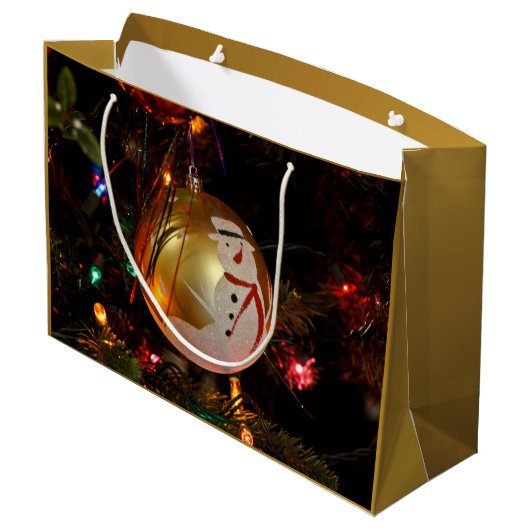 Frosted Snowman kerstornament Gift Bag Groot Cadeauzakje (Achterkant Gekanteld)