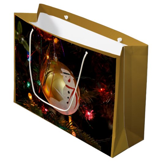 Frosted Snowman kerstornament Gift Bag Groot Cadeauzakje (Voorkant Gekanteld)