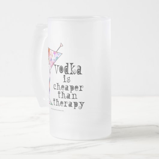 FROSTED STEIN - VODKA IS CHEAPER DAN THERAPIE MATGLAS BIERPUL (Voorkant links)