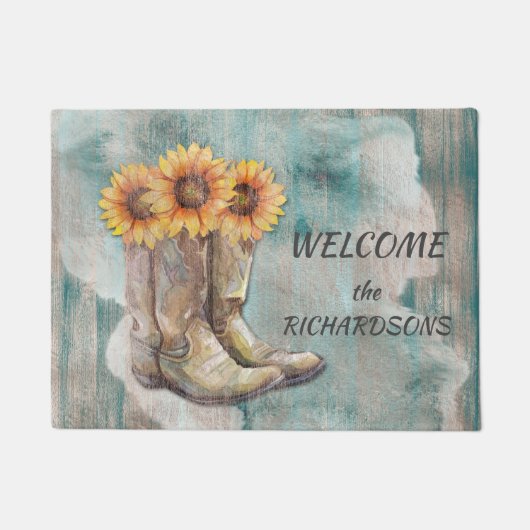 Frosted Sunflower Cowboy Boots Welkom Deurmat (Voorkant)