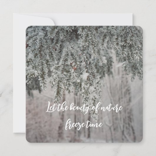 Frosted takken en een met sneeuw bedekt bos feestdagenkaart (Voorkant)