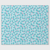 Frosted Turquoise Mistletoe Pink Berries Blauw Cadeaupapier (Vlak)