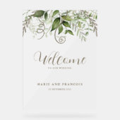 Frosted Wedding Welkom Tropisch groen Acryl Bord (Voorkant)