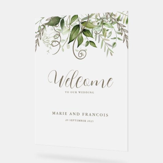 Frosted Wedding Welkom Tropisch groen Acryl Bord (Hoek)