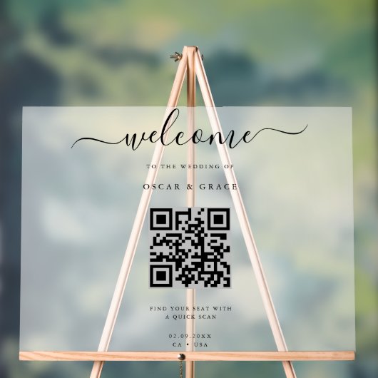 Frosted Welkomstbruiloft Zitplaatsen met QR-code Acryl Bord (Neutraal)