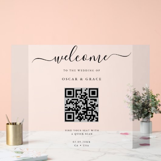 Frosted Welkomstbruiloft Zitplaatsen met QR-code Acryl Bord (Huwelijk)