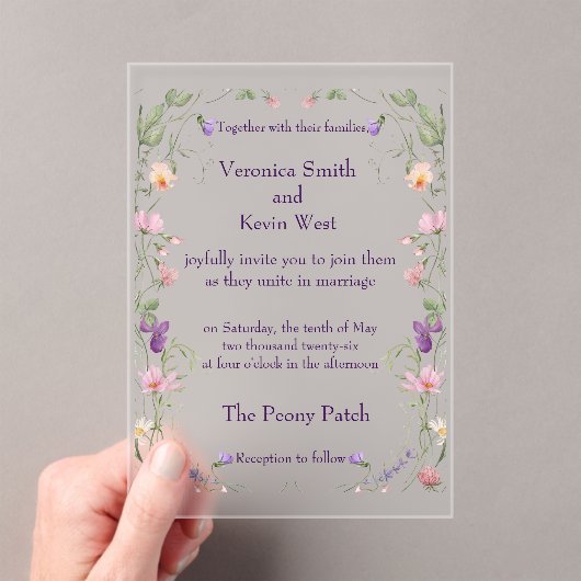 Frosted Wildflower Acryl bruiloft uitnodiging (Insitu (Draagbaar))