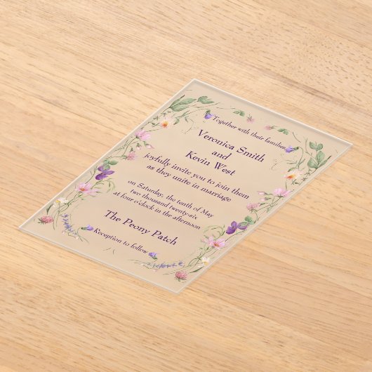 Frosted Wildflower Acryl bruiloft uitnodiging (Laagn)