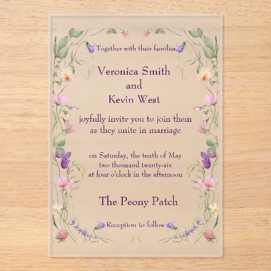 Frosted Wildflower Acryl bruiloft uitnodiging (Voorkant)