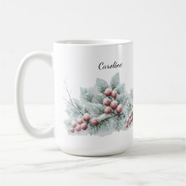 Frosted Winter Berry and Spruce Botanical Holiday  Koffiemok