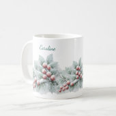 Frosted Winter Berry and Spruce Botanical Holiday Koffiemok (Voorkant links)