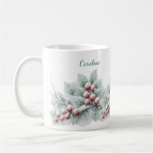 Frosted Winter Berry and Spruce Botanical Holiday Koffiemok (Links)