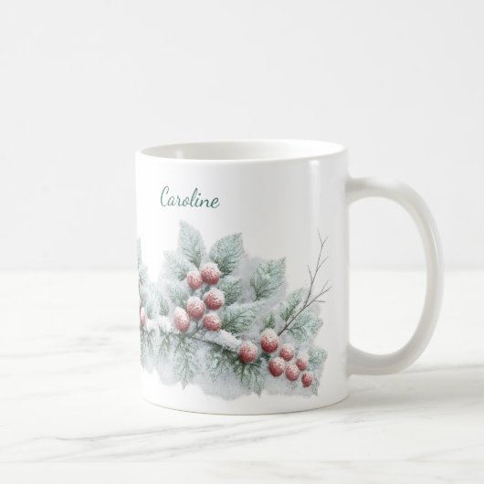 Frosted Winter Berry and Spruce Botanical Holiday Koffiemok (Rechts)