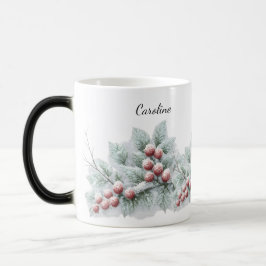 Frosted Winter Berry and Spruce Botanical Holiday  Magische Mok