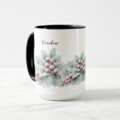 Frosted Winter Berry and Spruce Botanical Holiday  Mok (Voorkant links)