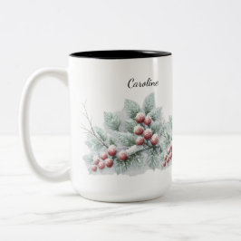 Frosted Winter Berry and Spruce Botanical Holiday  Tweekleurige Koffiemok