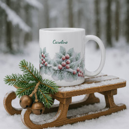 Frosted Winter Berry and Spruce Botanical Holiday Tweekleurige Koffiemok