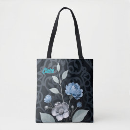 Frosted Winter Floral, Icy Blue & Silver Pattern R Tote Bag
