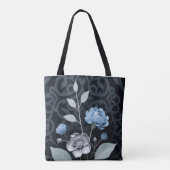 Frosted Winter Floral, Icy Blue & Silver Pattern R Tote Bag (Achterkant)
