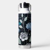 Frosted Winter Floral, Icy Blue & Silver Pattern R Waterfles (Voorkant)