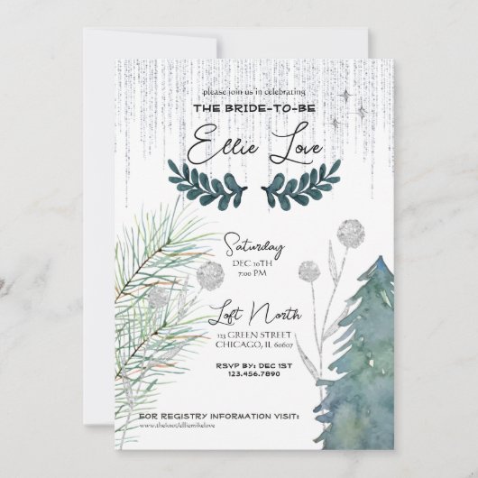 Frosted Winter - Silver - Bridal Shower Invitation Kaart (Voorkant)