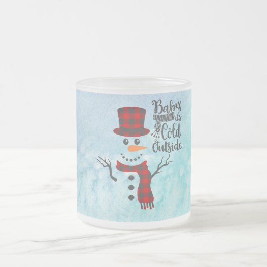 Frosted Winter Snowman Black Script Mok (Center)