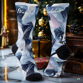 Frosted Winter Sokken in blauw en wit Abstract