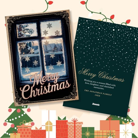 Frosted Winter Window Kerstgroeten Feestdagenkaart