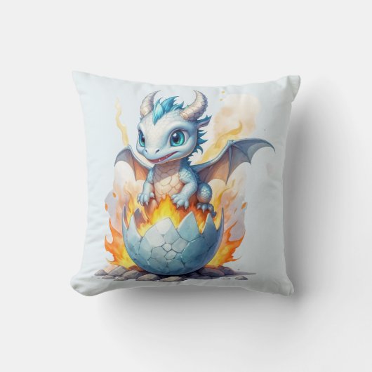Frostfire Hatchling Blauwe Draak Fantasie Kussen (Voorkant)