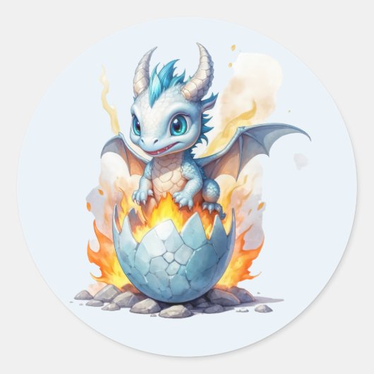 Frostfire Hatchling Blue Dragon Ronde Sticker (Voorkant)