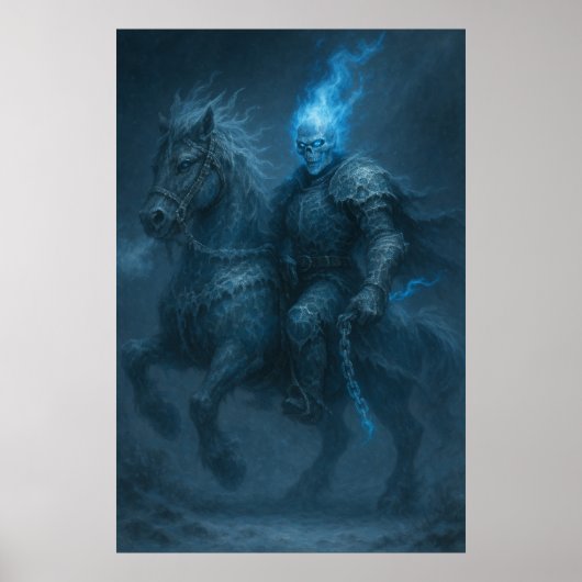 Frostfire Rider — Blue Flame Ghost Horseman Poster (Voorkant)