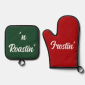 Frostin' Roastin' Grappig Kerstcadeau Rood Groen Ovenwant & Pannenlap Set (Voorkant)
