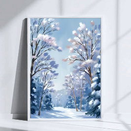 Frostlight Bos | Winter Sneeuw Aquarel Natuur Poster