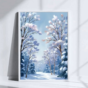 Frostlight Bos   Winter Sneeuw Aquarel Natuur Poster