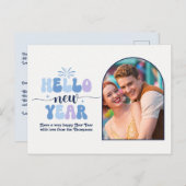 Frostlight Retro New Year Retro Modern Blue Photo Feestdagenkaart (Voorkant / Achterkant)