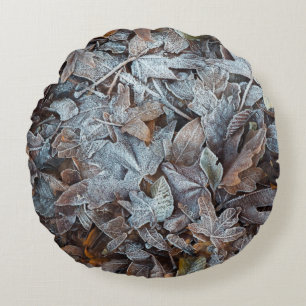 Frosty Autumn Leaves Rond Kussen