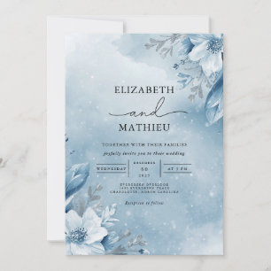 Frosty Azure Bloom Wedding Kaart