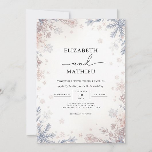 Frosty Azure Floral Winter Wedding Kaart (Voorkant)