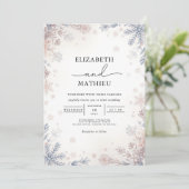 Frosty Azure Floral Winter Wedding Kaart (Staand voorkant)